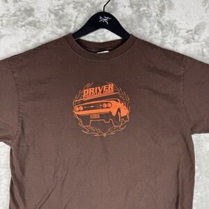 Vintage Anvil Driver Parallel Lines Atari Graphic‎ T Shirt Brown Mens Large Y2K